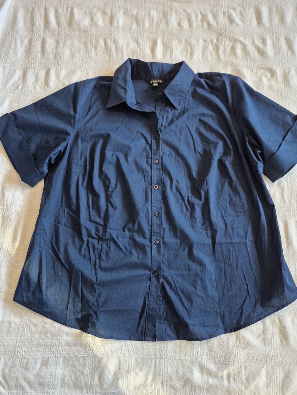 George women's blue short sleeve blouse 2x 18/20 has stretch VGUC tag temoved